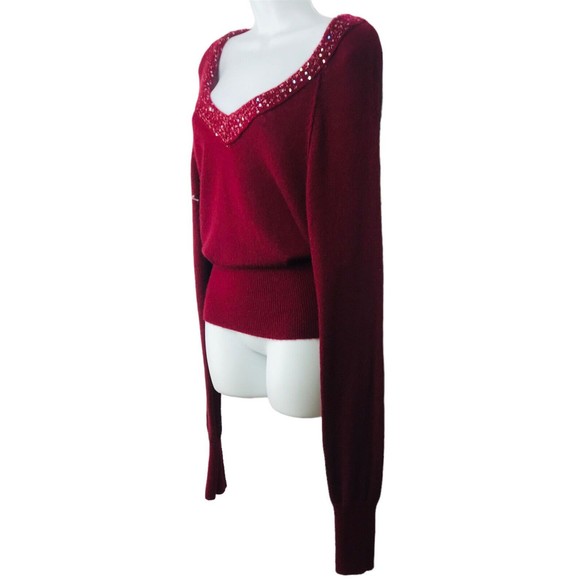 Free People Get On The Glitz Women’s Size M Wool Sweater Sequin Burgundy - Picture 7 of 12